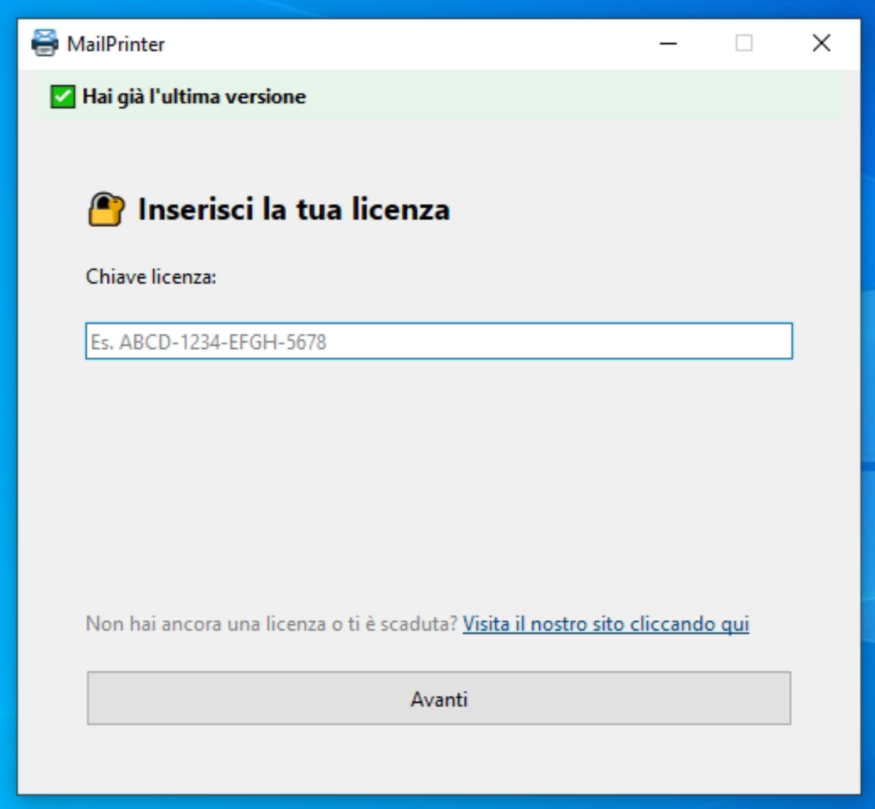 Schermata inserimento licenza