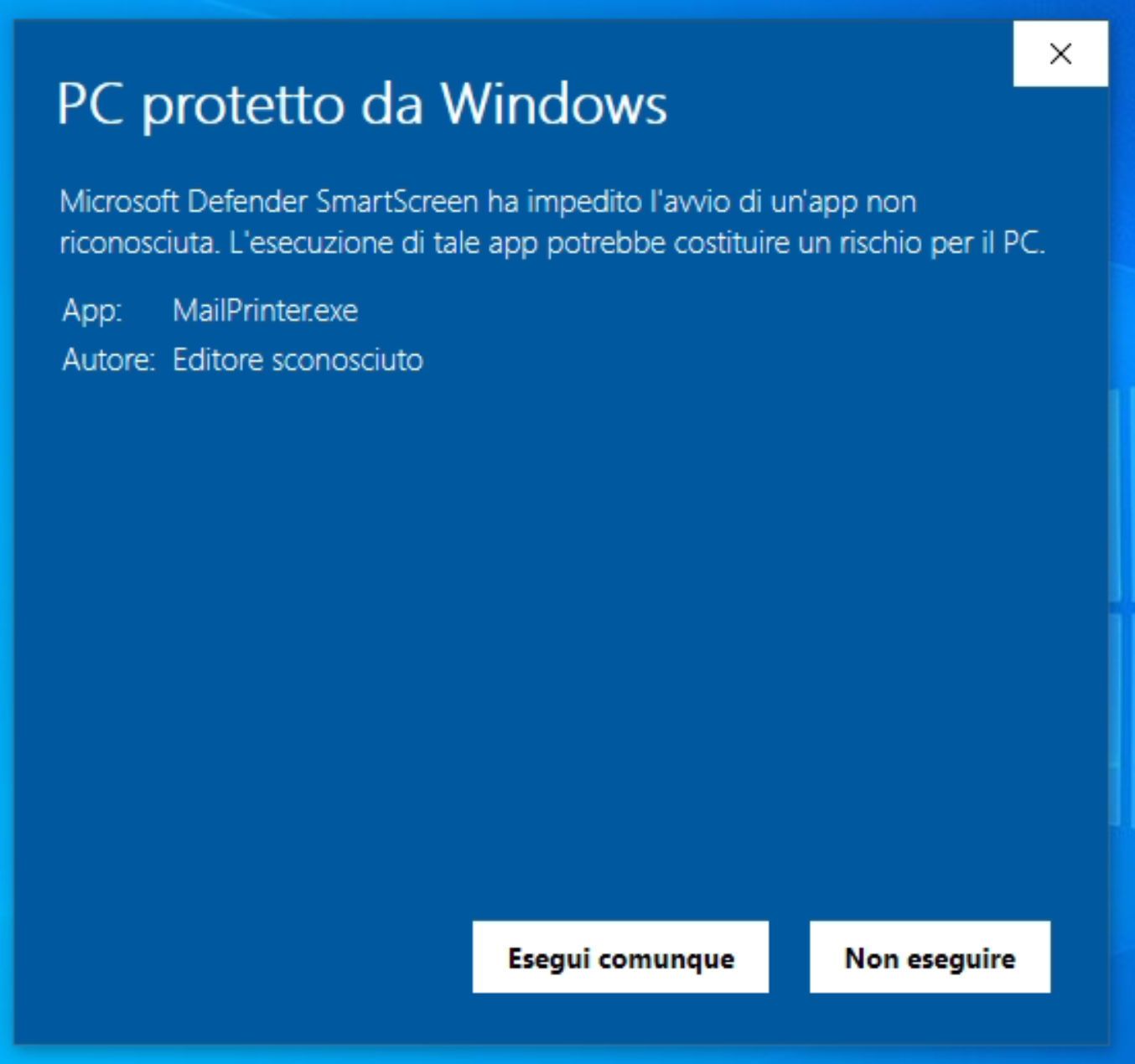 SmartScreen – esegui comunque